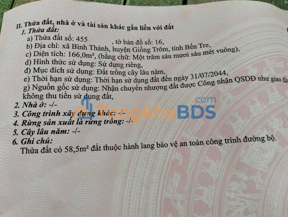 Đất nền Bình Thành Giồng Trôm 166m² 350 triệu - Đường ô tô