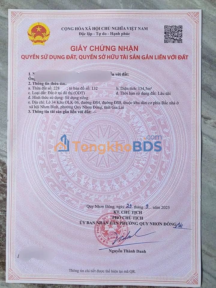 Đất nền Chợ Dinh Quy Nhơn 134m² 4.7 tỷ - Sổ đỏ chính chủ