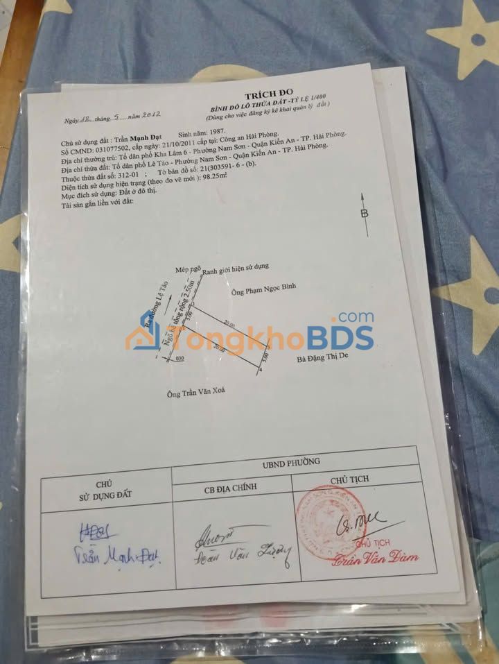 Dat Kha Lam 100m2 Dong Hoa 750 trieu - So do chinh chu