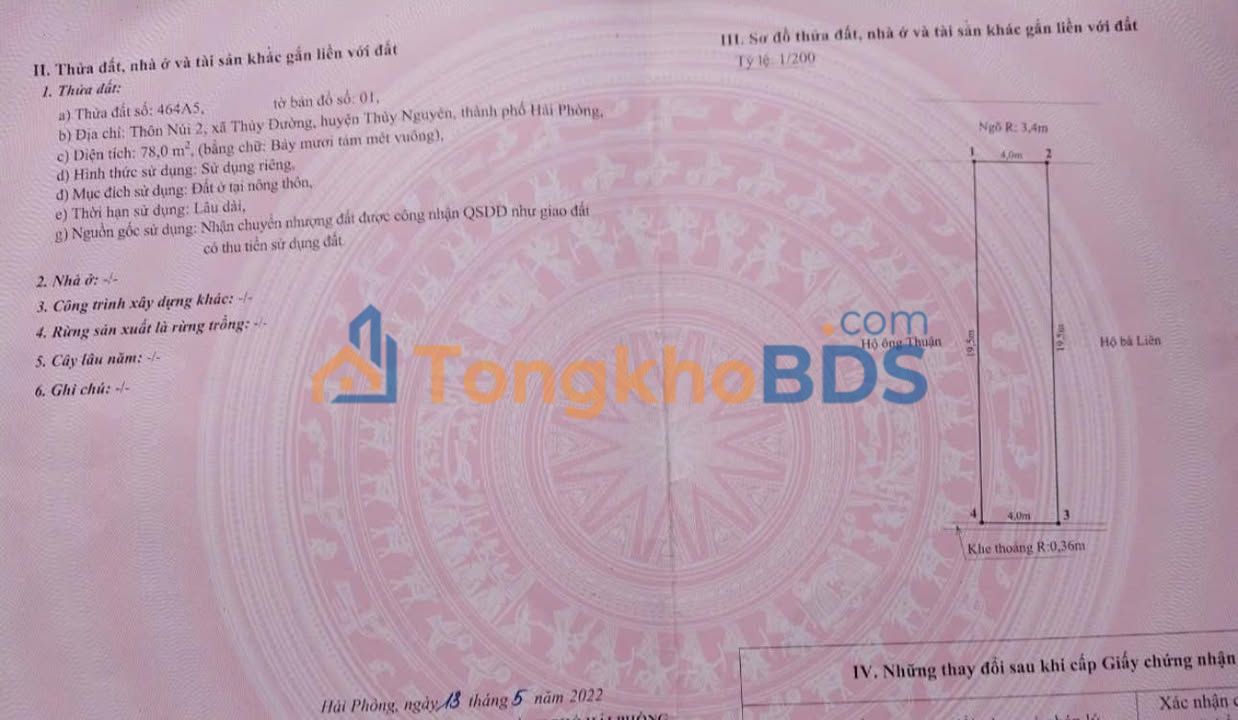 Đất nền Thuỷ Nguyên 78m² giá 1.3 tỷ - Sổ đỏ chính chủ