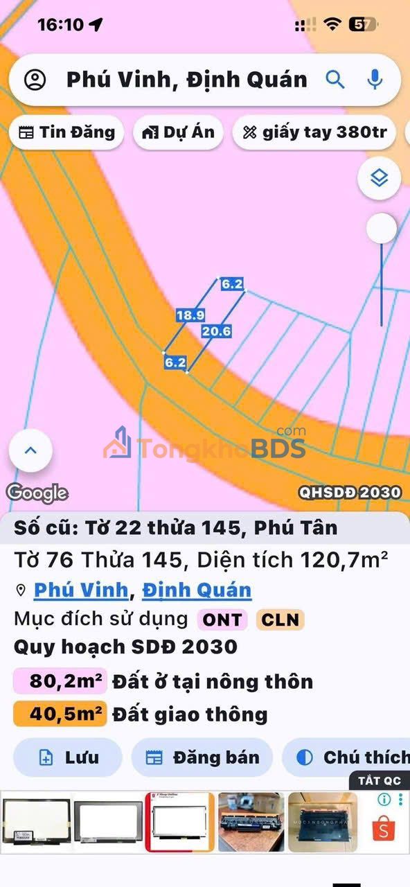 Đất nền Phú Tân Định Quán 120m² 430 triệu - Sổ hồng chính chủ