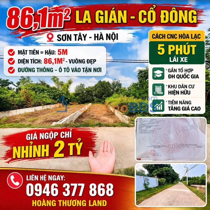 Đất nền Cổ Đông Sơn Tây 86m² 2 tỷ - Sổ đỏ chính chủ