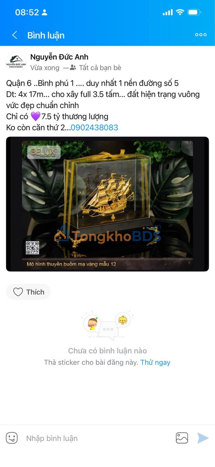 Đất Q6 Bình Phú 68m² 7.5 tỷ - Sổ đỏ chính chủ