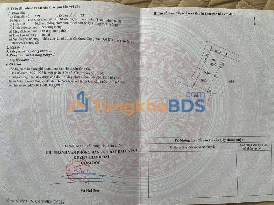 Đất nền xã Bình Minh Thanh Oai 56m² - Sổ đỏ chính chủ