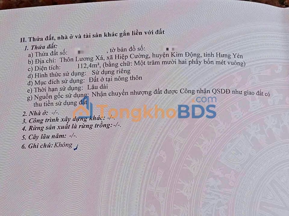 Đất thổ cư Hiệp Cường 112m² 1 tỷ - Sổ đỏ chính chủ