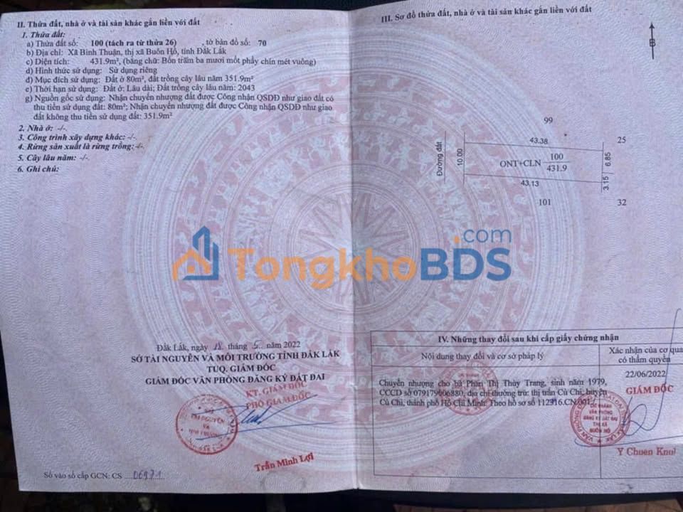 Đất nền Bình Tân Buôn Hồ 430m² 499 triệu - Sổ đỏ chính chủ