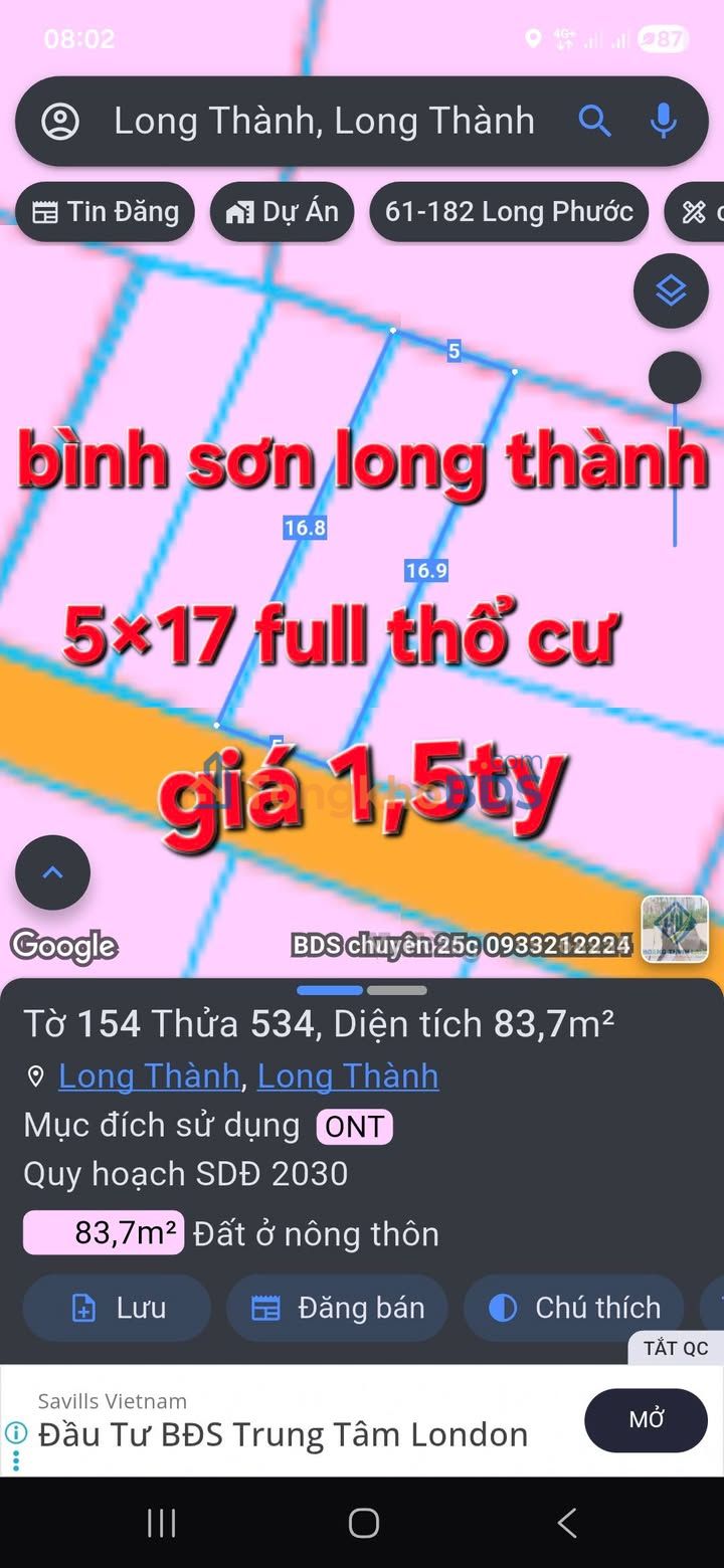 Đất nền Long An Long Thành 85m² giá 1,5 tỷ - Sổ đỏ chính chủ