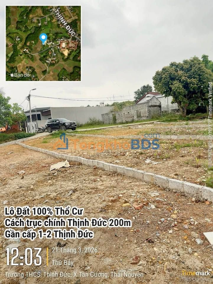 Đất nền Thịnh Đức TP Thái Nguyên 122m² 800 triệu - Sổ đỏ chính chủ