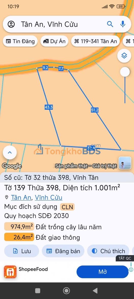 Đất nền Vĩnh Tân Tân An 1000m² 1 tỷ - Sổ đỏ chính chủ