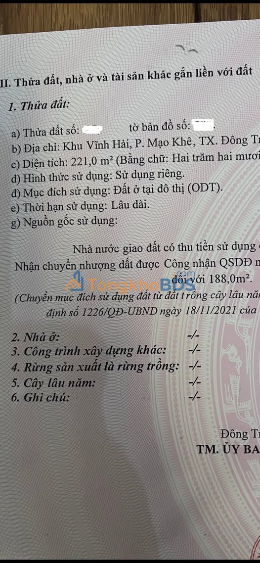 Đất nền Mạo Khê 221m² 2.21 tỷ - Đầu tư sinh lời
