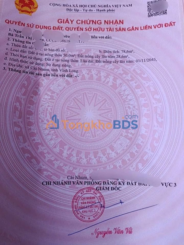 Đất nền Cái Nhum Vĩnh Long 79m² 175 triệu - Sổ đỏ chính chủ