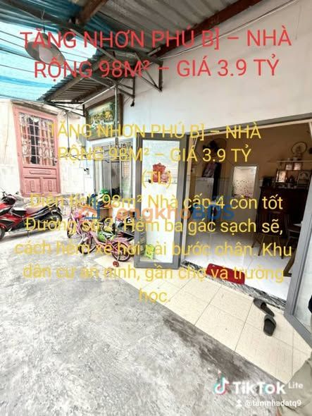 Nhà Tăng Nhơn Phú B Đường số 2 98m² giá 3.9 tỷ - Chính chủ sẵn ở