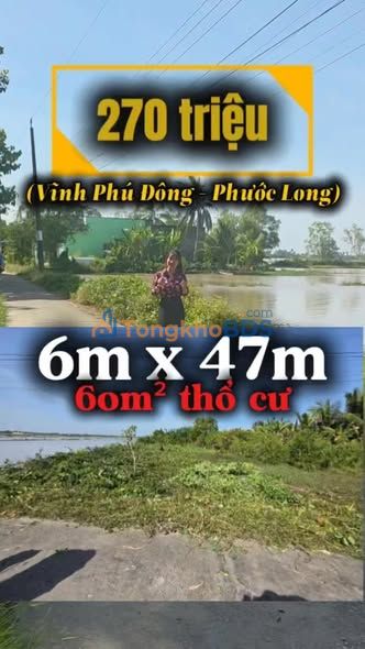 Đất Nền Thổ Cư 282m² Phước Long, Bạc Liêu - Giá 270 Triệu, Lộ Xe Hơi