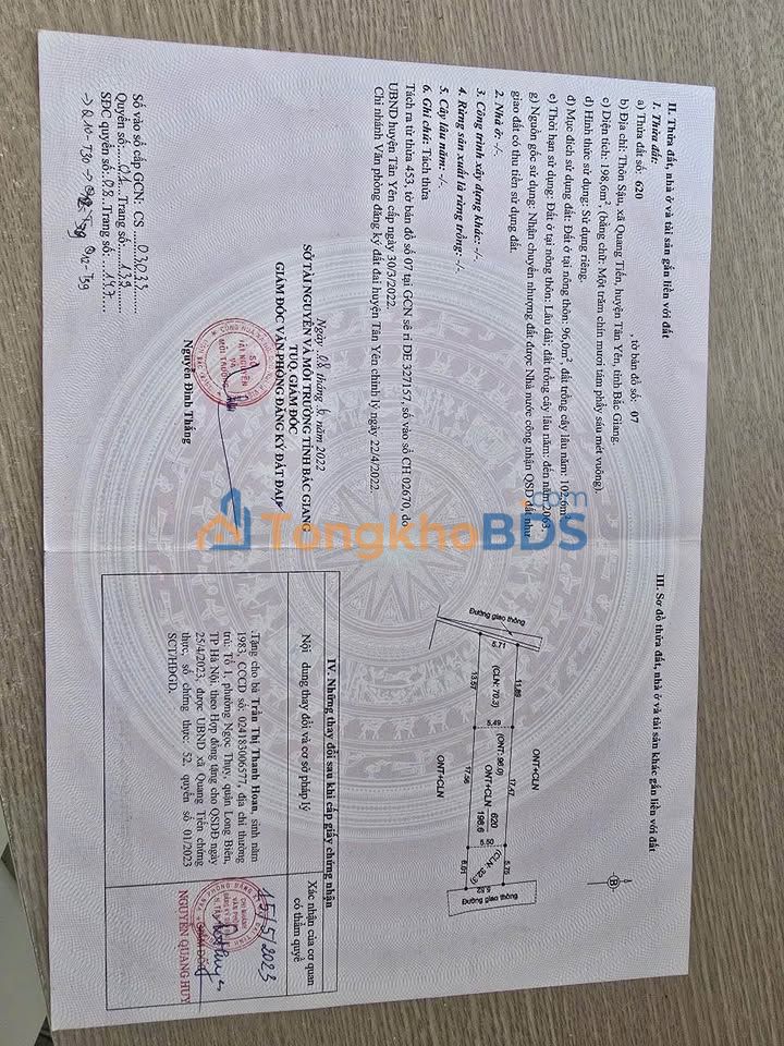 Đất nền Quang Tiến Tân Yên 198m² 1 tỷ - Sổ đỏ chính chủ