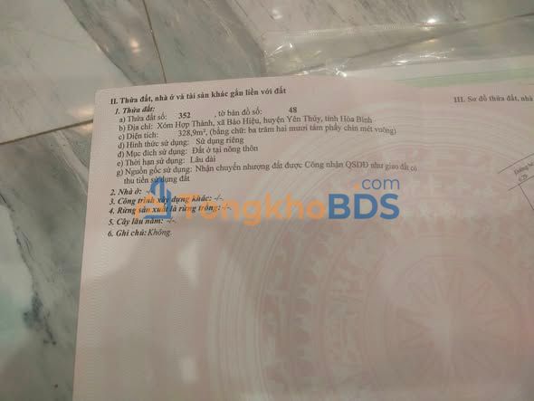 Đất nền Yên Trị Hòa Bình 328m² thỏa thuận - Sổ đỏ chính chủ