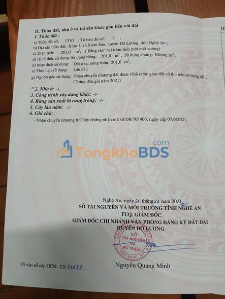 Đất nền QL15 Nam Đàn 201m² 2.6 tỷ - Sổ đỏ chính chủ