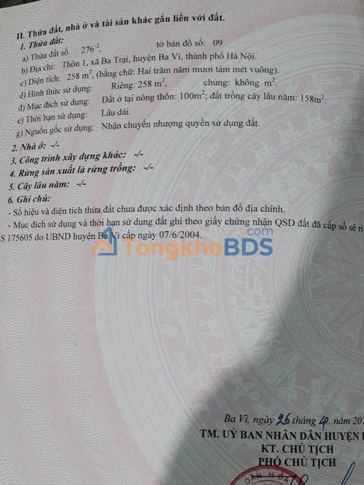 Đất nền Ba Trại Ba Vì 250m² giá 2 tỷ - Xây dựng tự do