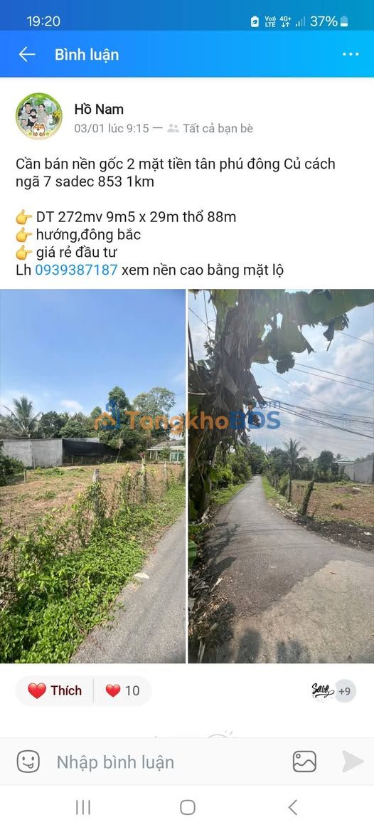 Đất nền Tân Phú Đông Sa Đéc 276m² 9xx triệu - Sổ đỏ chính chủ