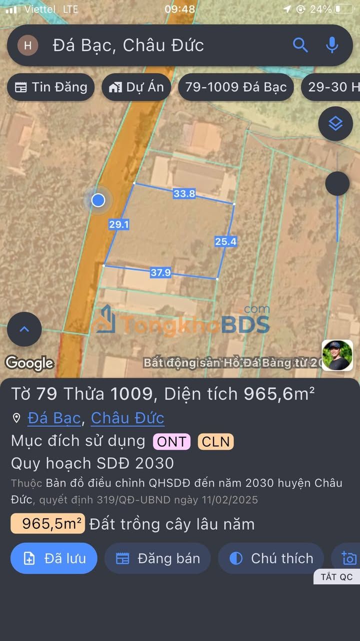 Đất nền Đá Bạc Châu Đức 965m² 150 triệu/m - Chính chủ