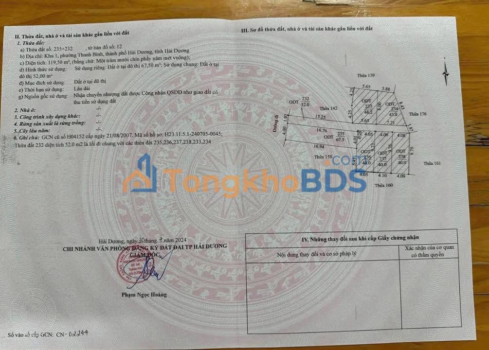 Đất Ngõ 293 Nguyễn Lương Bằng 67m² 2.95 tỷ - Sổ đỏ chính chủ