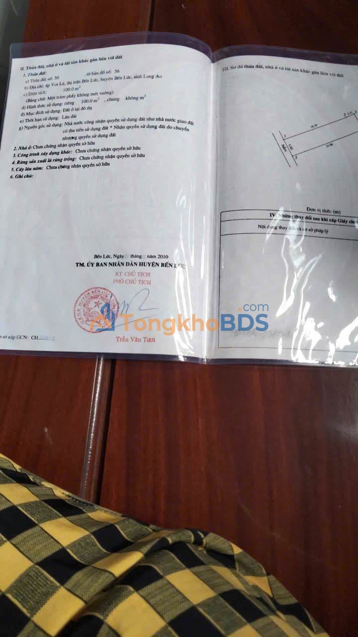 Đất thổ cư Trần Thế Sinh Bến Lức 100m² 1,2 tỷ - Sổ đỏ chính chủ