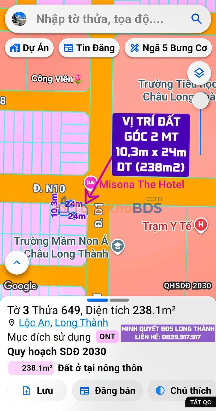 Đất nền D2D Lộc An Long Thành 238m² - Bán gấp sổ đỏ