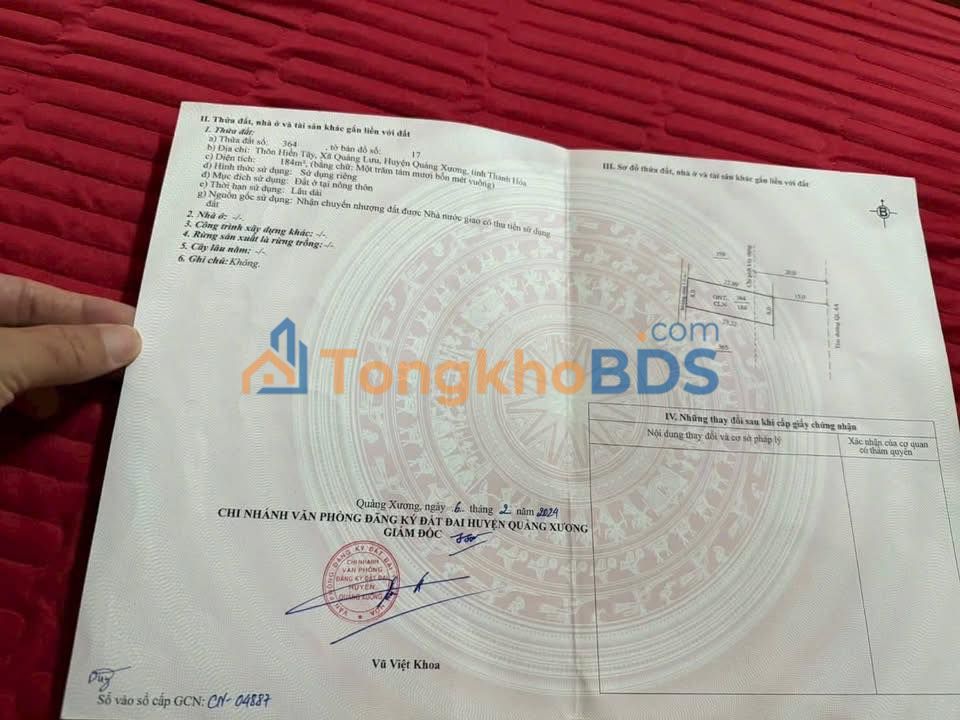 Đất nền Quảng Lưu Quảng Xương 184m² 1.84 tỷ - Sổ đỏ chính chủ