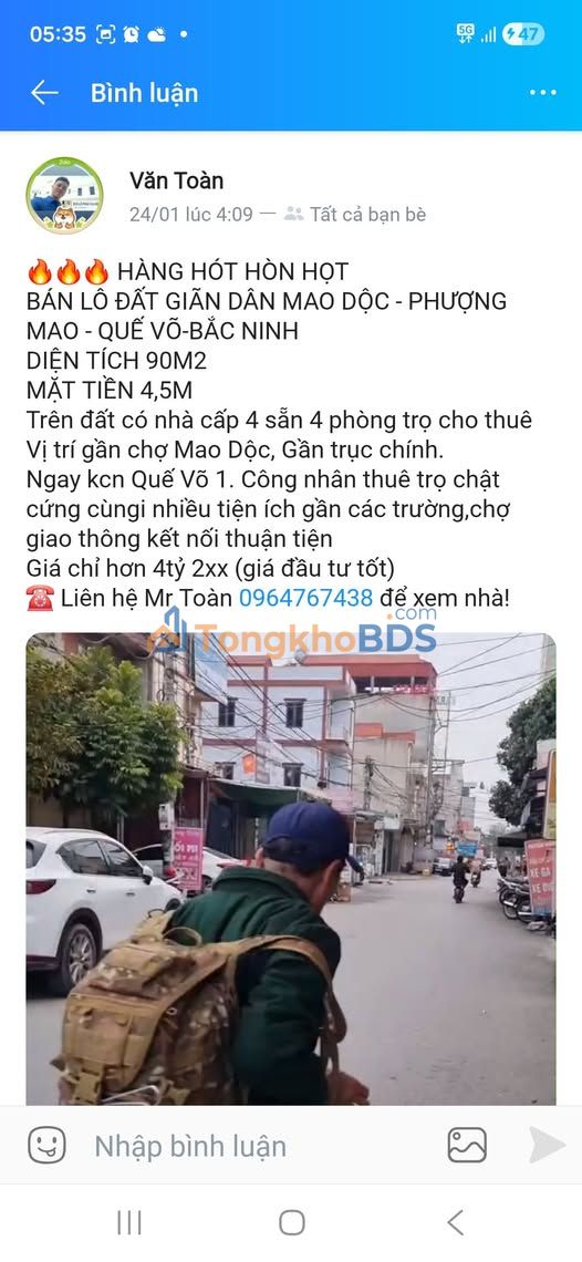 Đất Phượng Mao, Quế Võ 90m² - Có nhà trọ, gần chợ, KCN