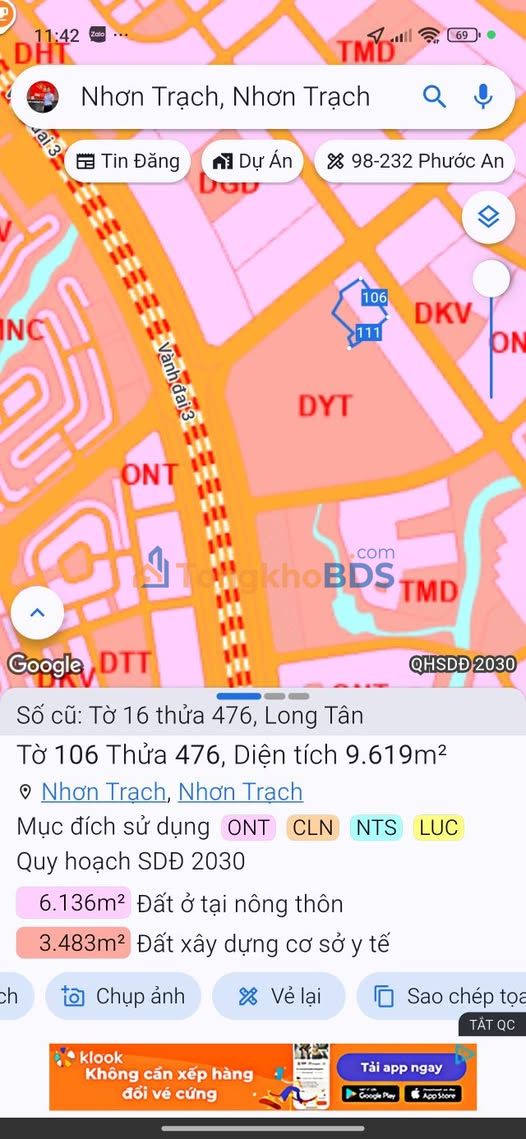 Đất nền Long Tân Nhơn Trạch 1ha - Sổ đỏ chính chủ