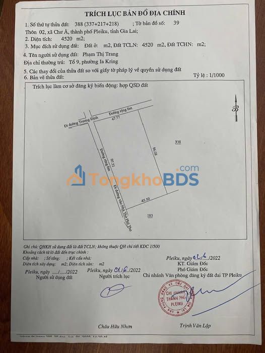 Đất nền Pleiku Trương Định 4.365m² 3.9 tỷ - Đường to ô tô