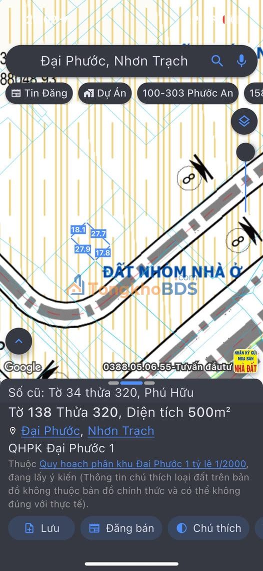 Đất nền Phú Hữu Nhơn Trạch 500m² - Sổ hồng riêng, giá đầu tư chỉ từ 1 tỷ