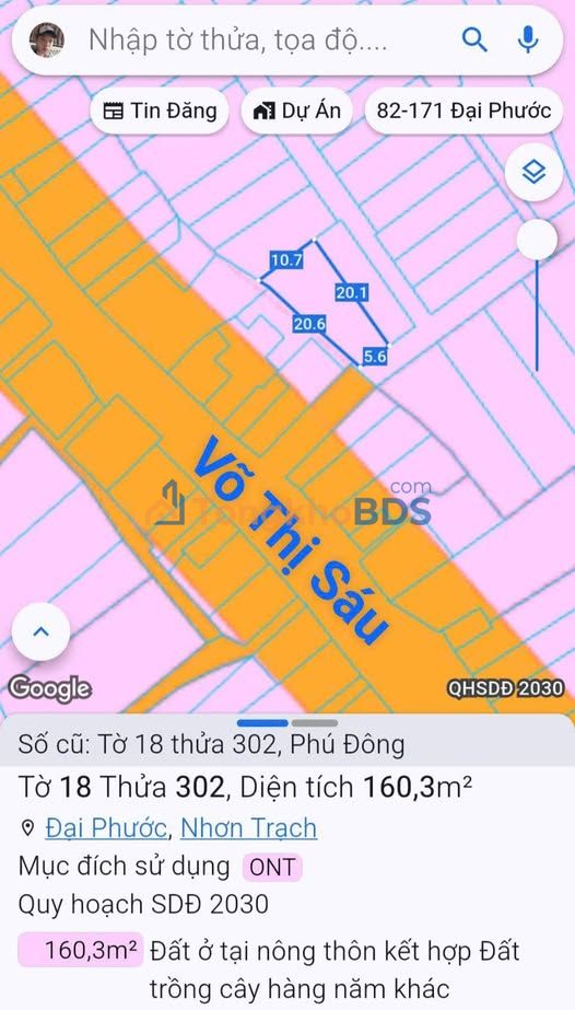 Đất nền Võ Thị Sáu Nhơn Trạch 160m² 2 tỷ - Sổ đỏ chính chủ