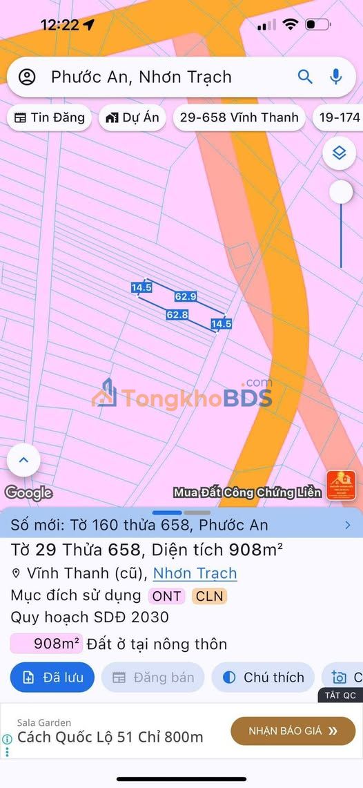 Đất Vĩnh Thanh Nhơn Trạch 908m² 5 tỷ - Sổ đỏ chính chủ