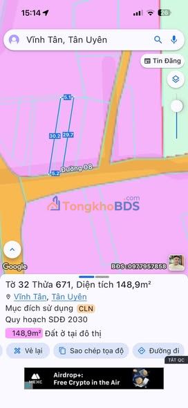 Đất nền Vĩnh Tân 08 Bắc Tân Uyên 100m²/1 tỷ - Thổ cư 100%