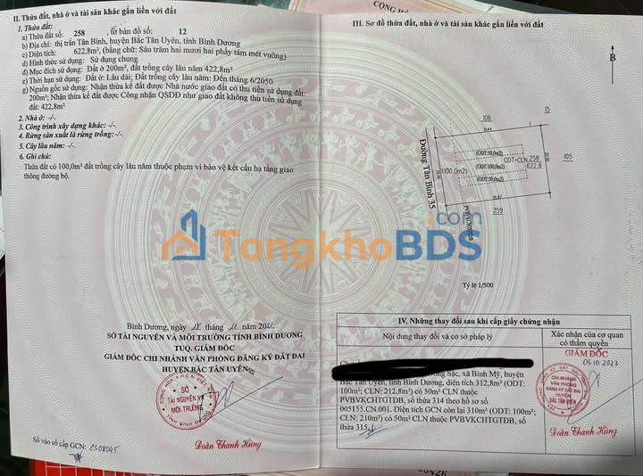 Đất nền xã Tân Bình 300m² 1.8 tỷ - Sổ đỏ chính chủ