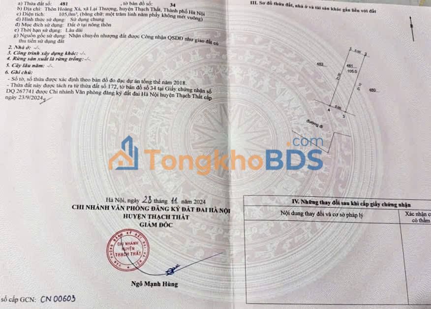 Đất nền Lại Thượng 105m² thỏa thuận - Sổ đỏ chính chủ