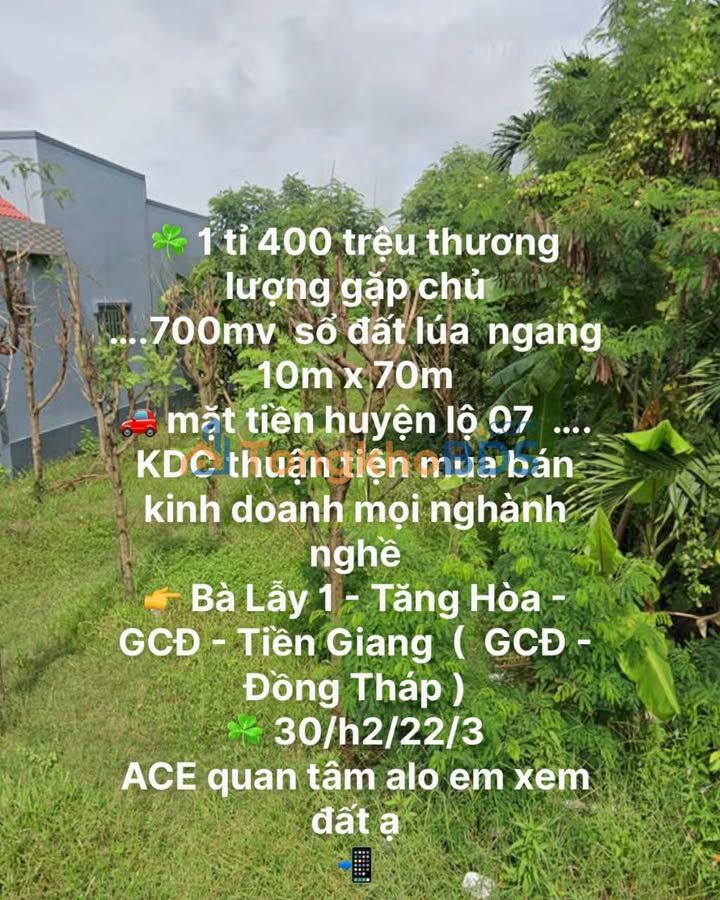 Đất nền Tăng Hòa Gò Công Đông 700m² giá 1.4 tỷ - Sổ đỏ chính chủ