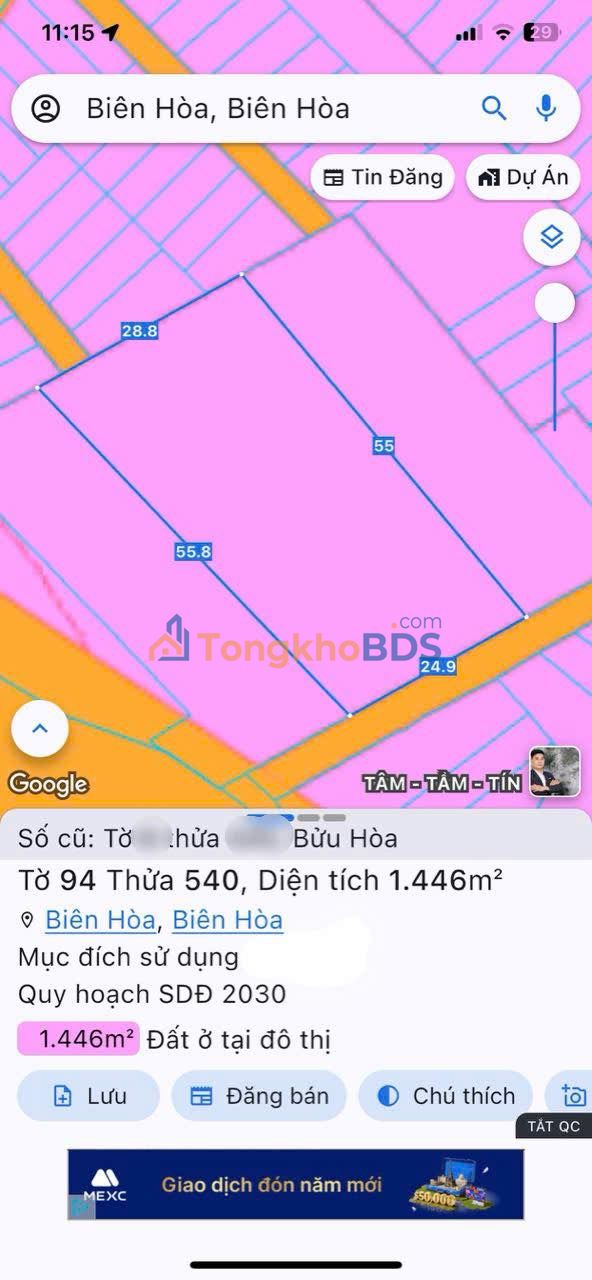 Đất nền TDC Bửu Hòa 1.450m² thỏa thuận - Sổ đỏ chính chủ