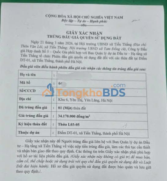 Đất nền Tiến Thắng Mê Linh 90-150m² - Sổ đỏ chính chủ