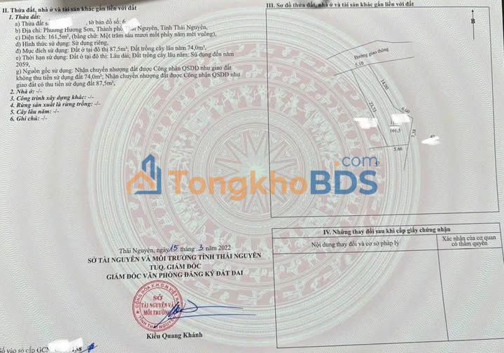 Đất P. Hương Sơn Thái Nguyên 162m² 7xx tr - Sổ đỏ chính chủ