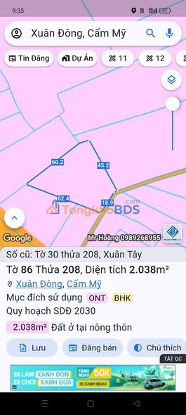 Đất nền Xuân Tây Cẩm Mỹ 720m² 2.2 tỷ - Sổ đỏ chính chủ