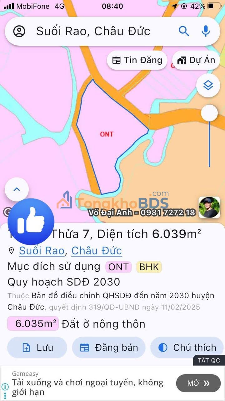 Đất nền P1 Vũng Tàu 2520m² 2MT nhựa - Sổ đỏ chính chủ