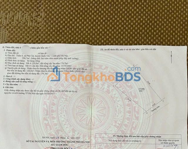 Đất Phú Cát Quốc Oai 290m2 2x triệu/m2 - Sổ đỏ chính chủ