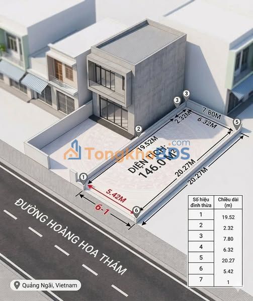Đất Mặt Tiền Hoàng Hoa Thám, Quảng Ngãi - 146m² Giá 2.5 Tỷ