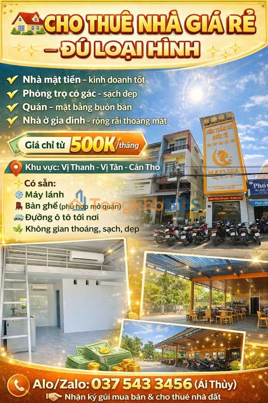 Nhà cho thuê Vị Thanh 500K/tháng - Sẵn sàng vào ở