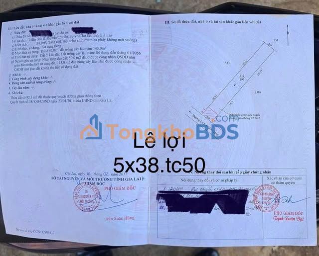 Đất Nền Mặt Tiền Lê Lợi Chư Sê 190m² Hướng Nam - Giá 1.69 Tỷ