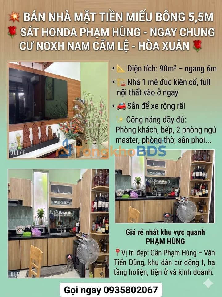 Nhà phố Miếu Bông Hòa Xuân 90m² thỏa thuận - Mặt tiền kinh doanh