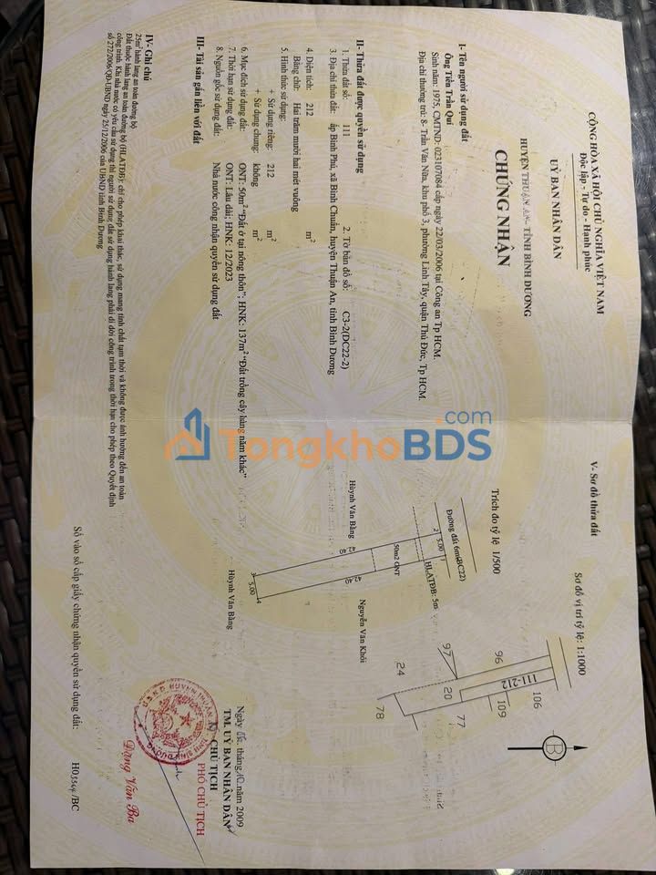 Đất Bình Chuẩn 22 Thuận An 212m² 3.5 tỷ - Sổ đỏ chính chủ