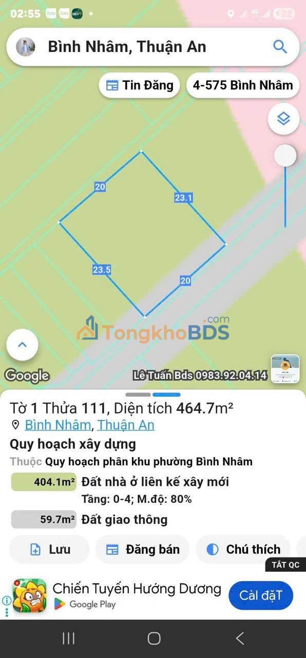 Đất Bình Nhâm 09 Thuận An 460m² - Sổ đỏ chính chủ