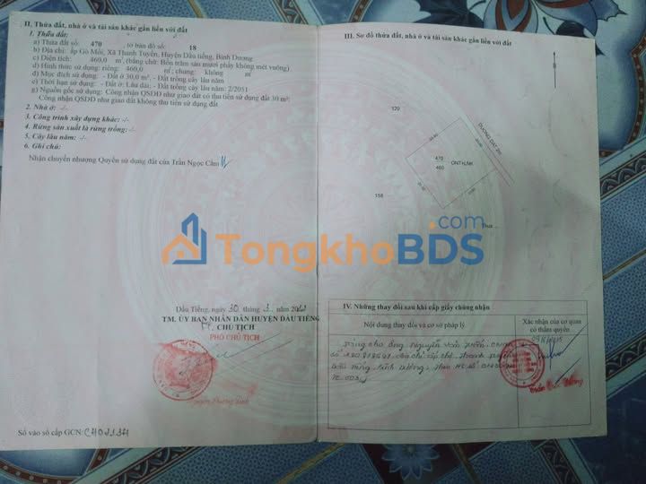 Đất nền Dầu Tiếng 460m² 1 tỷ - Sổ đỏ chính chủ